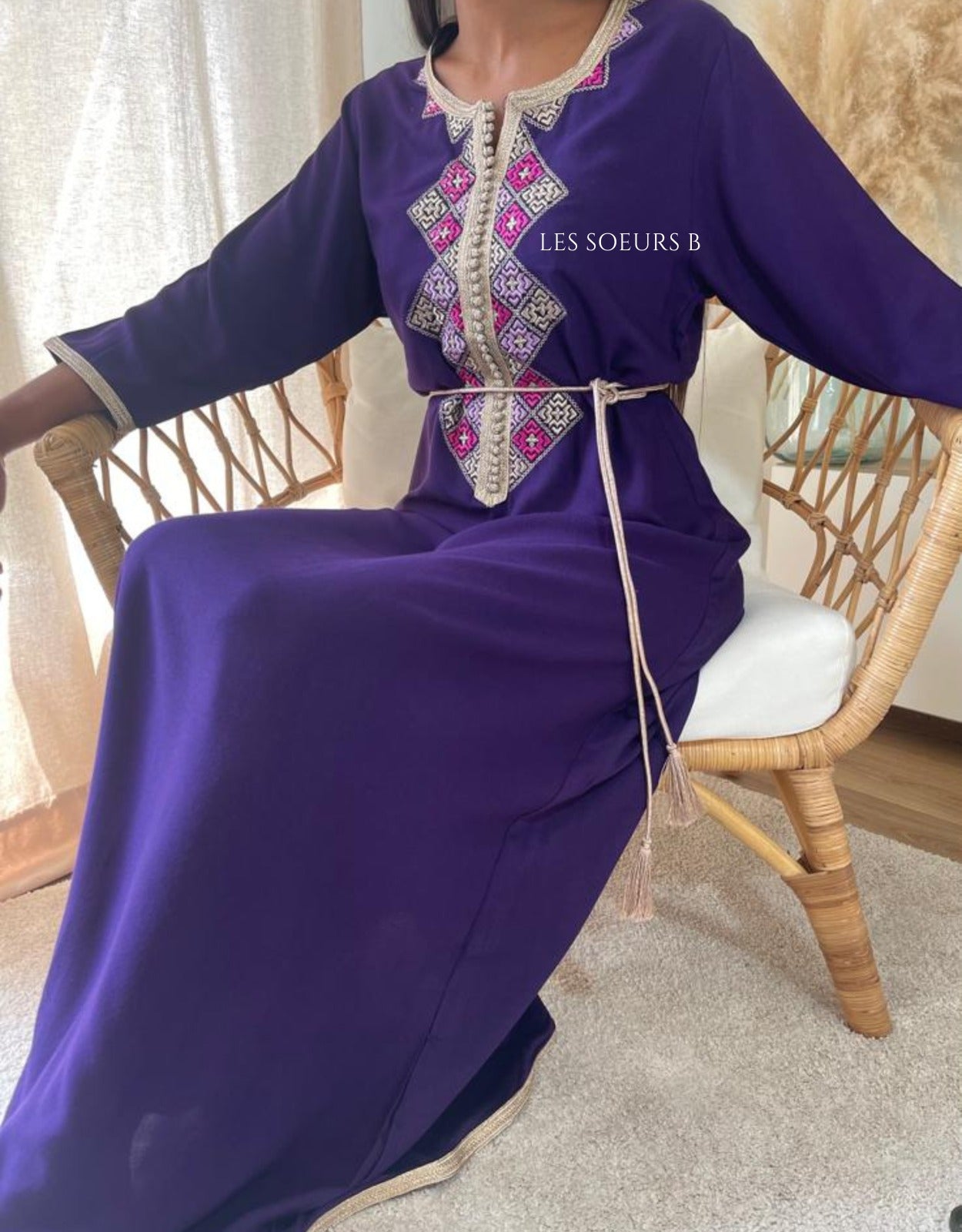 Navy blue embroidered kaftan - Ref - 1064