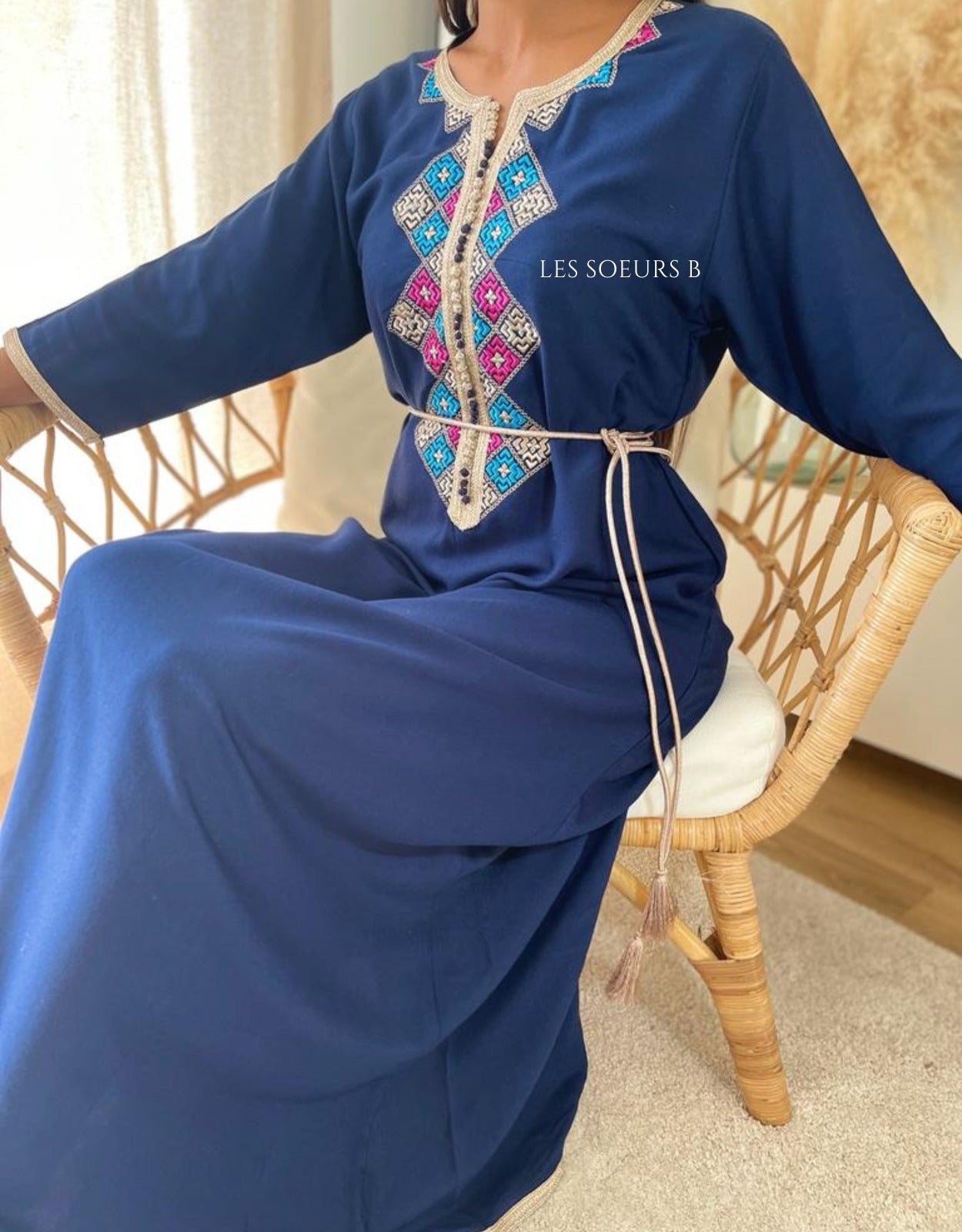Navy blue embroidered kaftan - Ref - 1064