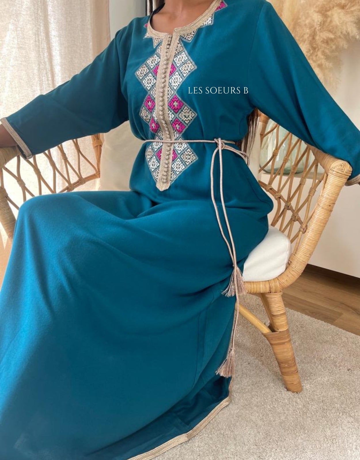 Navy blue embroidered kaftan - Ref - 1064