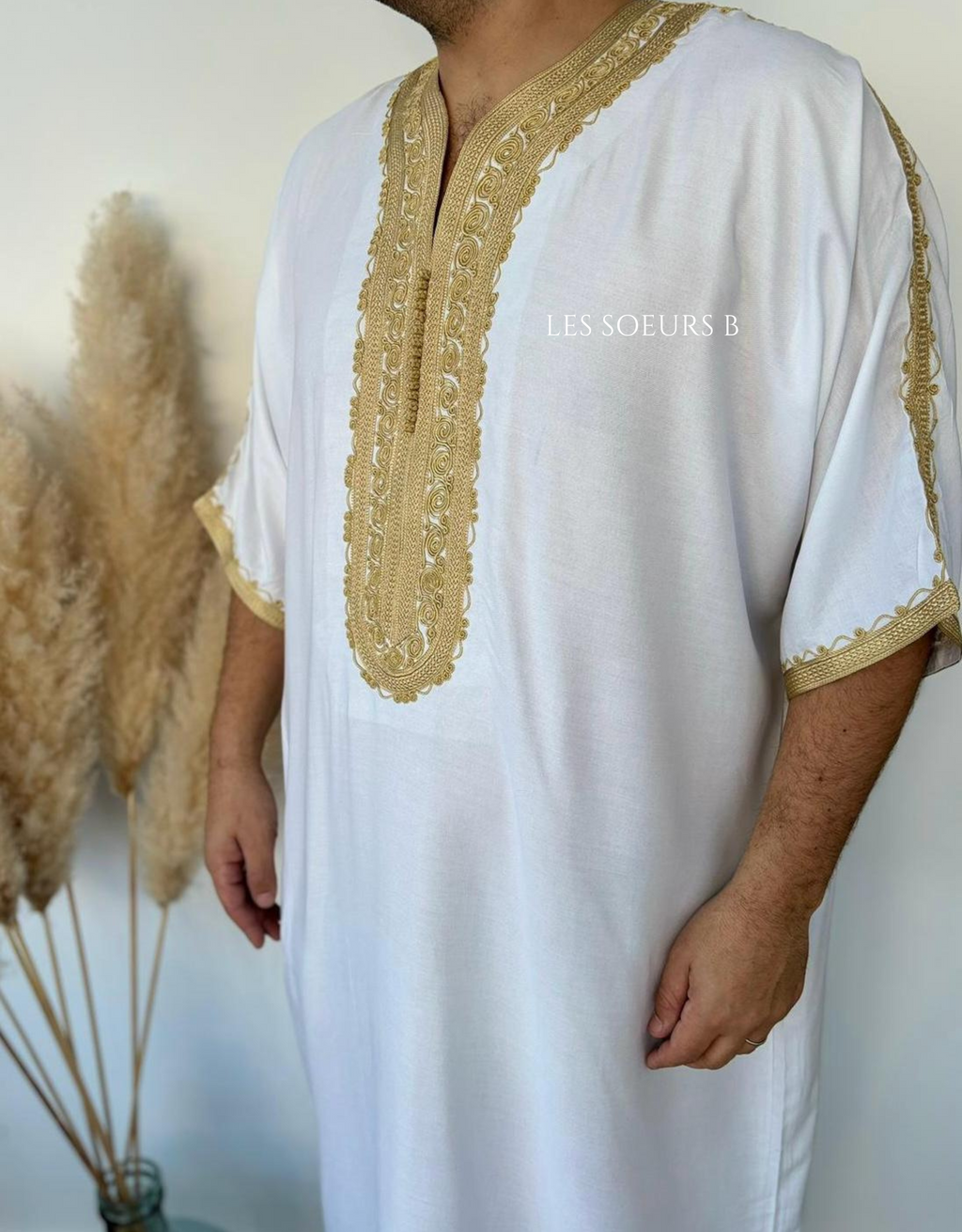 Abaya blanche et dorée  - Réf : 4086
