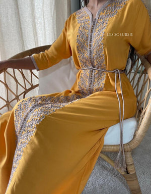 Caftan jaune moutarde - Réf : 1018