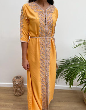 Caftan jaune moutarde - Réf : 1018